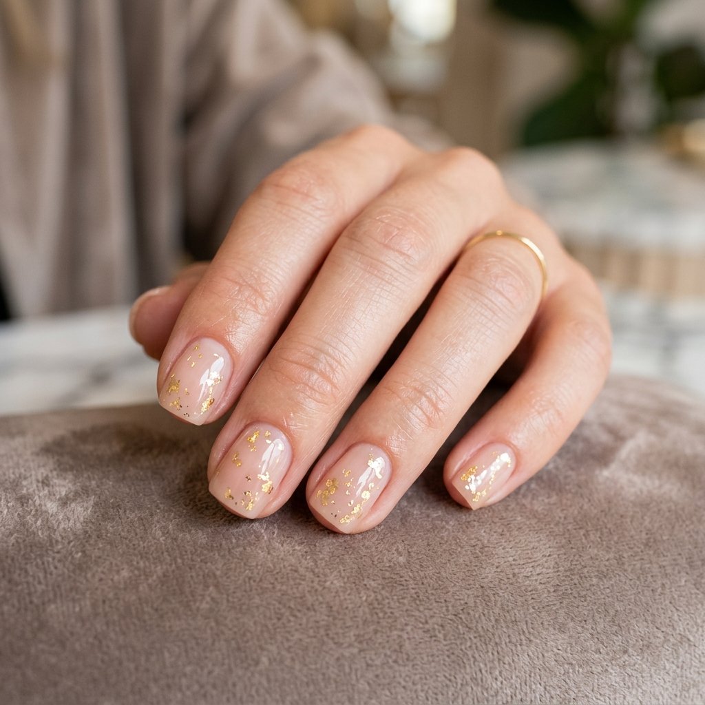 30 Minimalist & Bold Short Nails Art Ideas You'll Love 8 Delicate Gold Foil Flecks