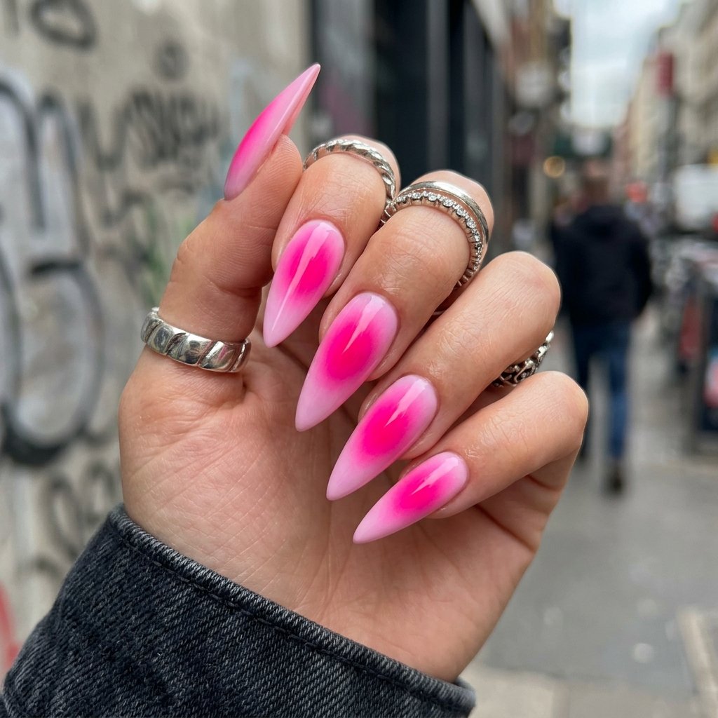 Hot Pink Aura Gradient Nails