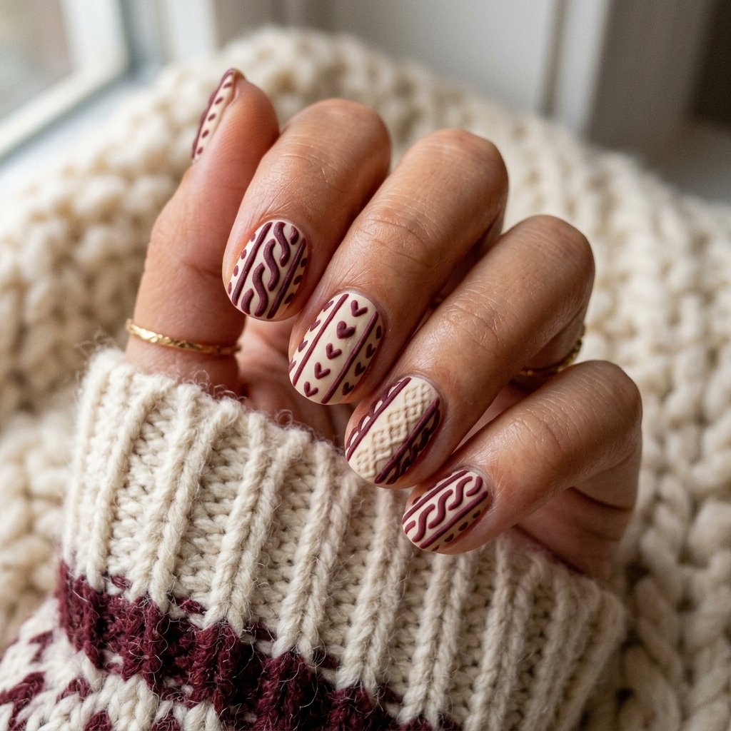 Knit Sweater Texture Nail Art