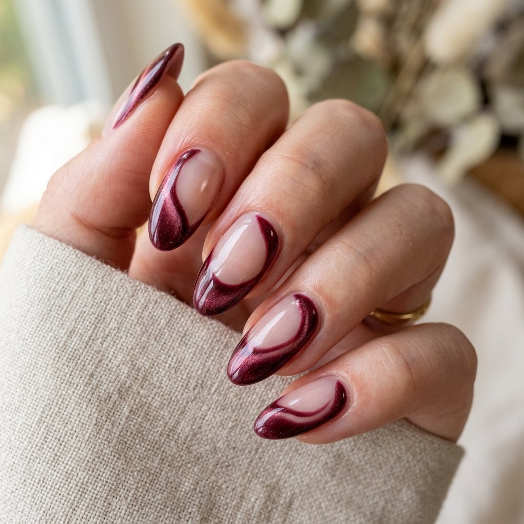 Deep Maroon Velvet Ribbon Curves