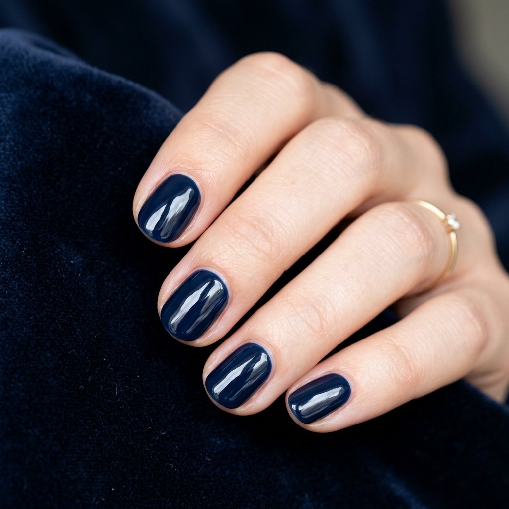 30 Stunning Christmas Nails Simple Ideas You Can Do at Home 27 Nails with midnight blue polish 202607212336