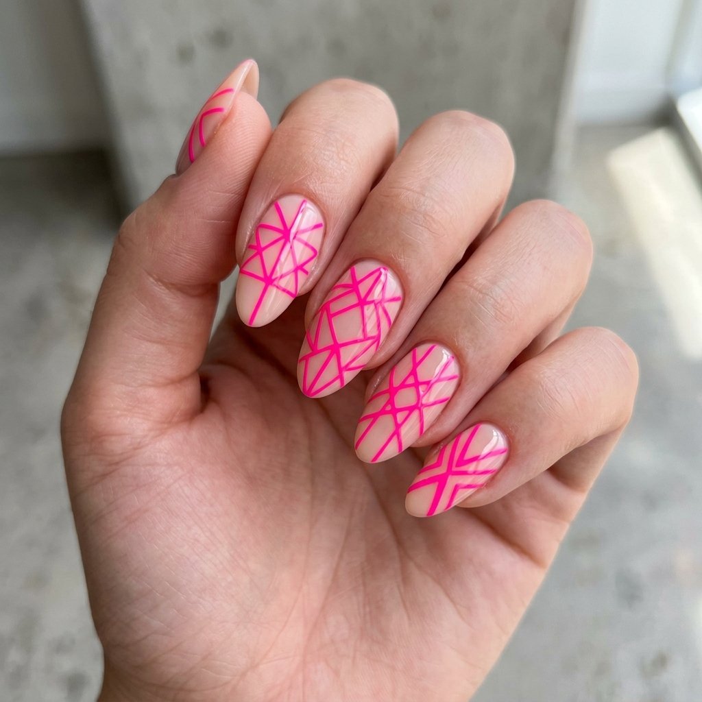 Neon Pink Geometric Line Art
