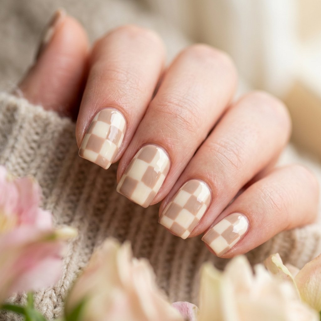 Cute Checkerboard Fall Nail Ideas