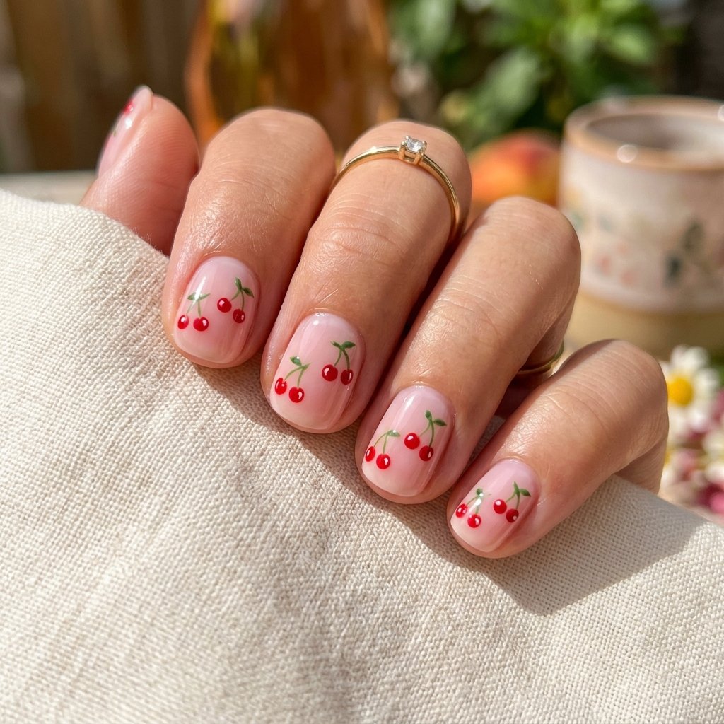30 Minimalist & Bold Short Nails Art Ideas You'll Love 22 Vintage Cherry Decals