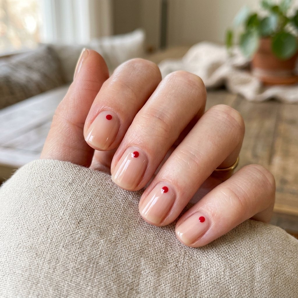 30 Stunning Christmas Nails Simple Ideas You Can Do at Home 3 Single Red Accent Dot