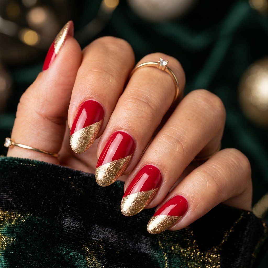 Two-Tone Red and Gold Manicures
