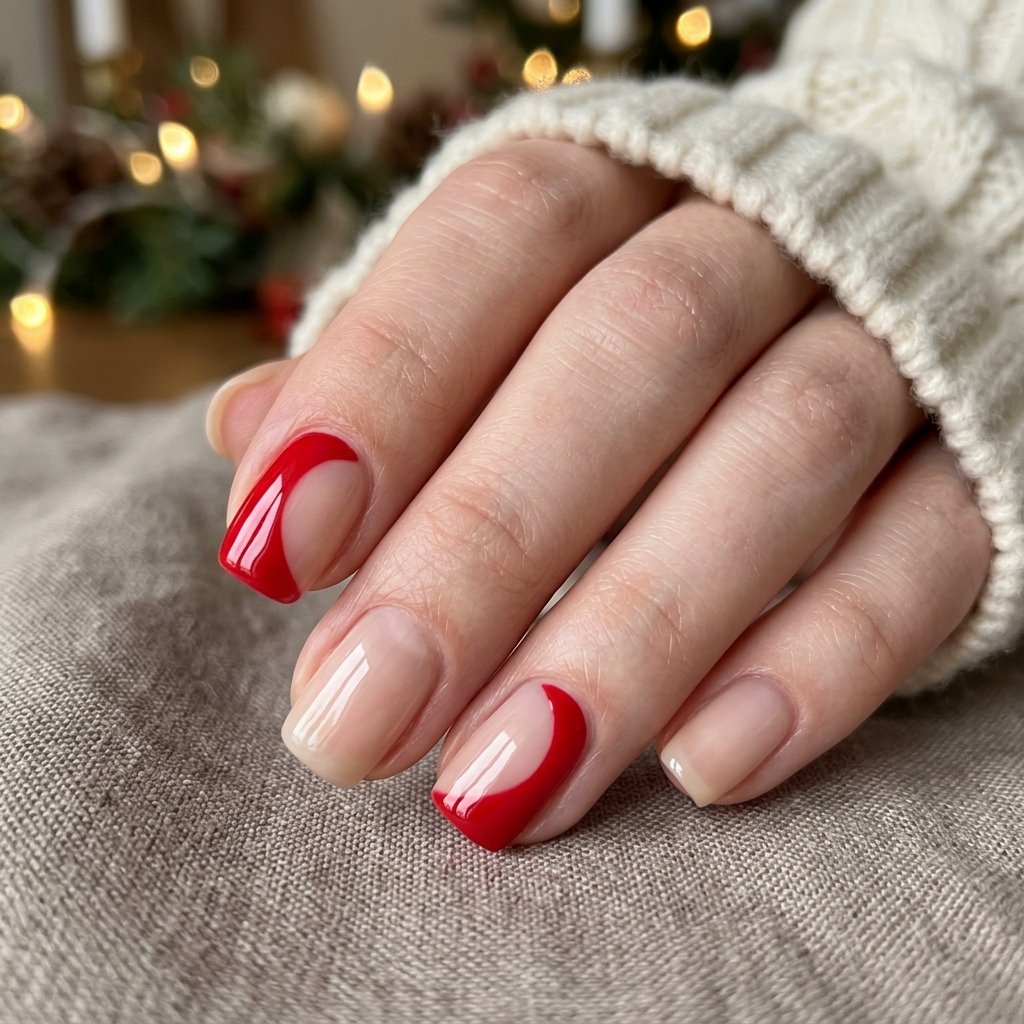 30 Stunning Christmas Nails Simple Ideas You Can Do at Home 14 Bare Canvas with Red Corner Swirls