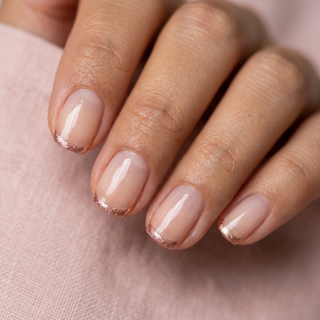 30 Stunning Christmas Nails Simple Ideas You Can Do at Home 21 Soft Rose Gold Metallic Edge
