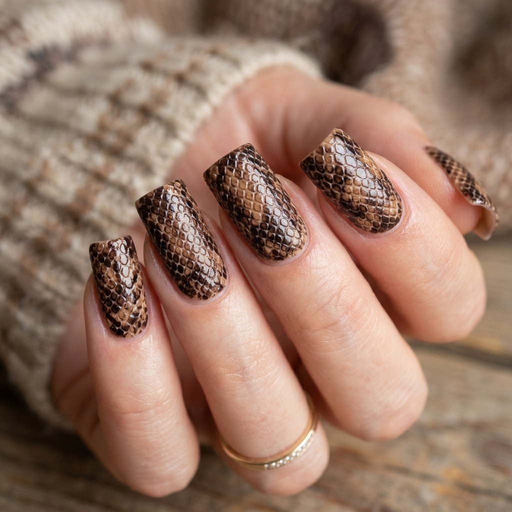 30 Fall Nails Ideas to Inspire Your Next Manicure This Season 2026 18 Snake Skin Nail Ideas