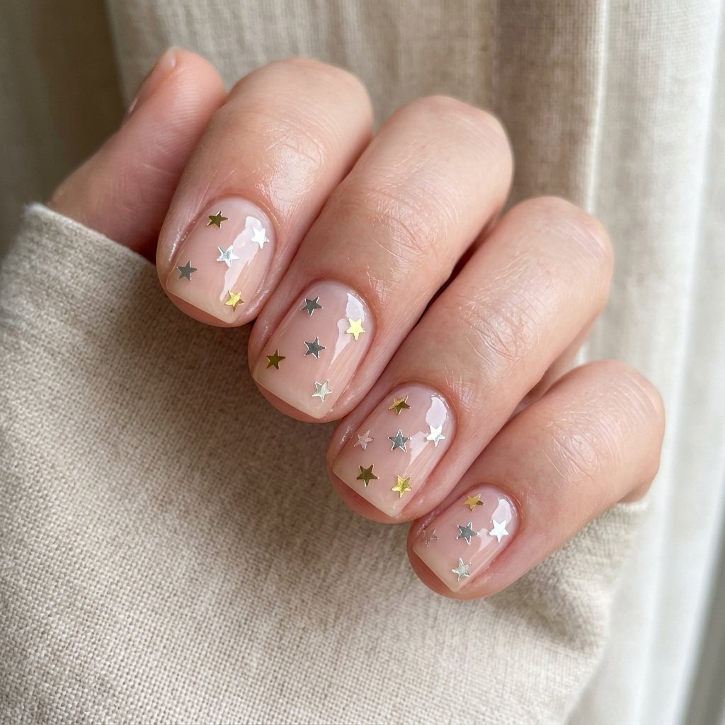 30 Minimalist & Bold Short Nails Art Ideas You'll Love 18 Metallic Star Decals