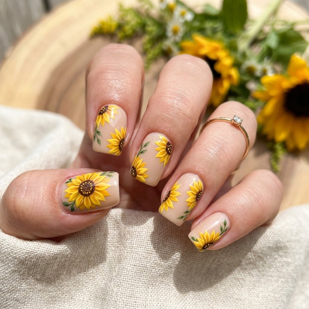 Cute Sunflower Nail Ideas