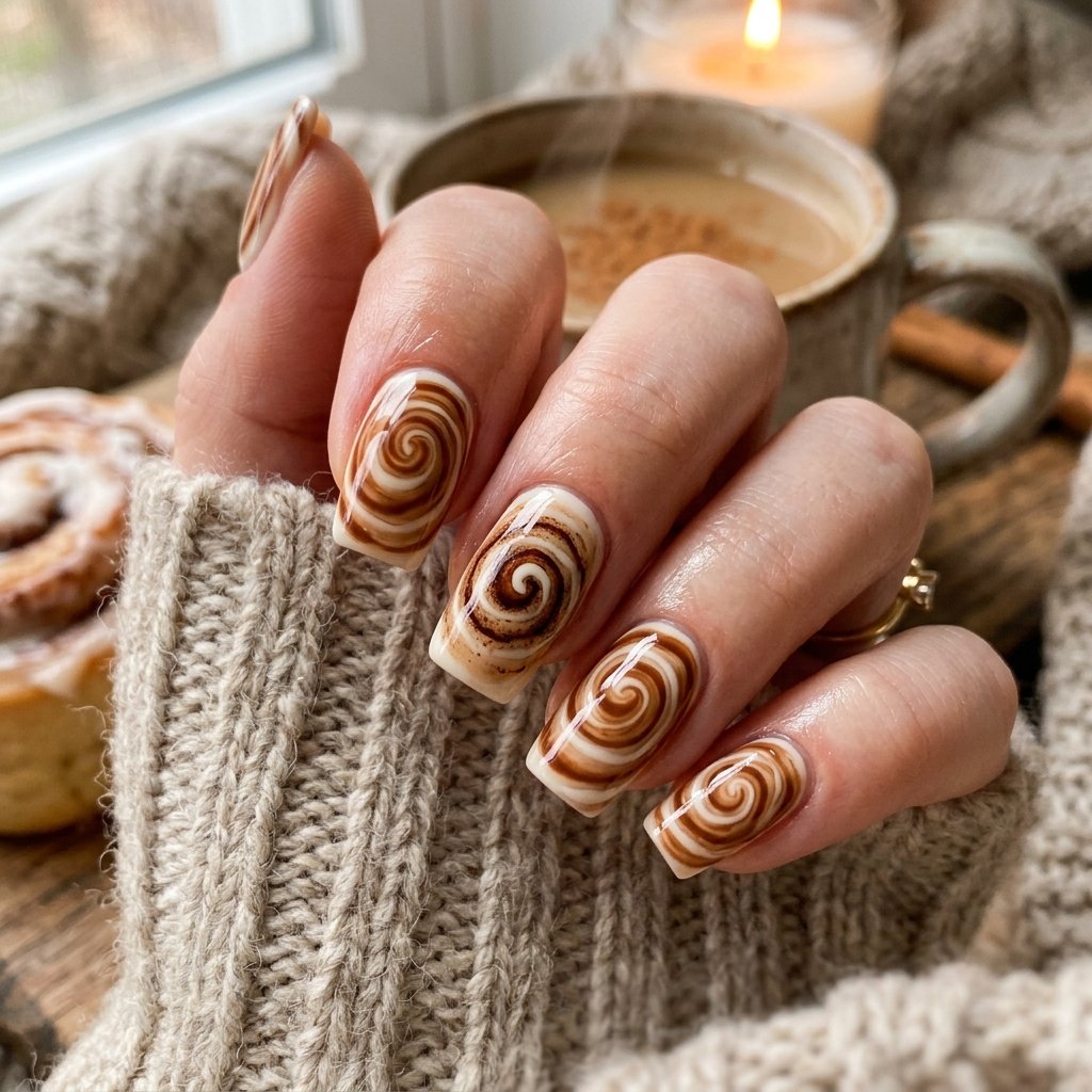 Cute Cinnamon Roll Nail Ideas