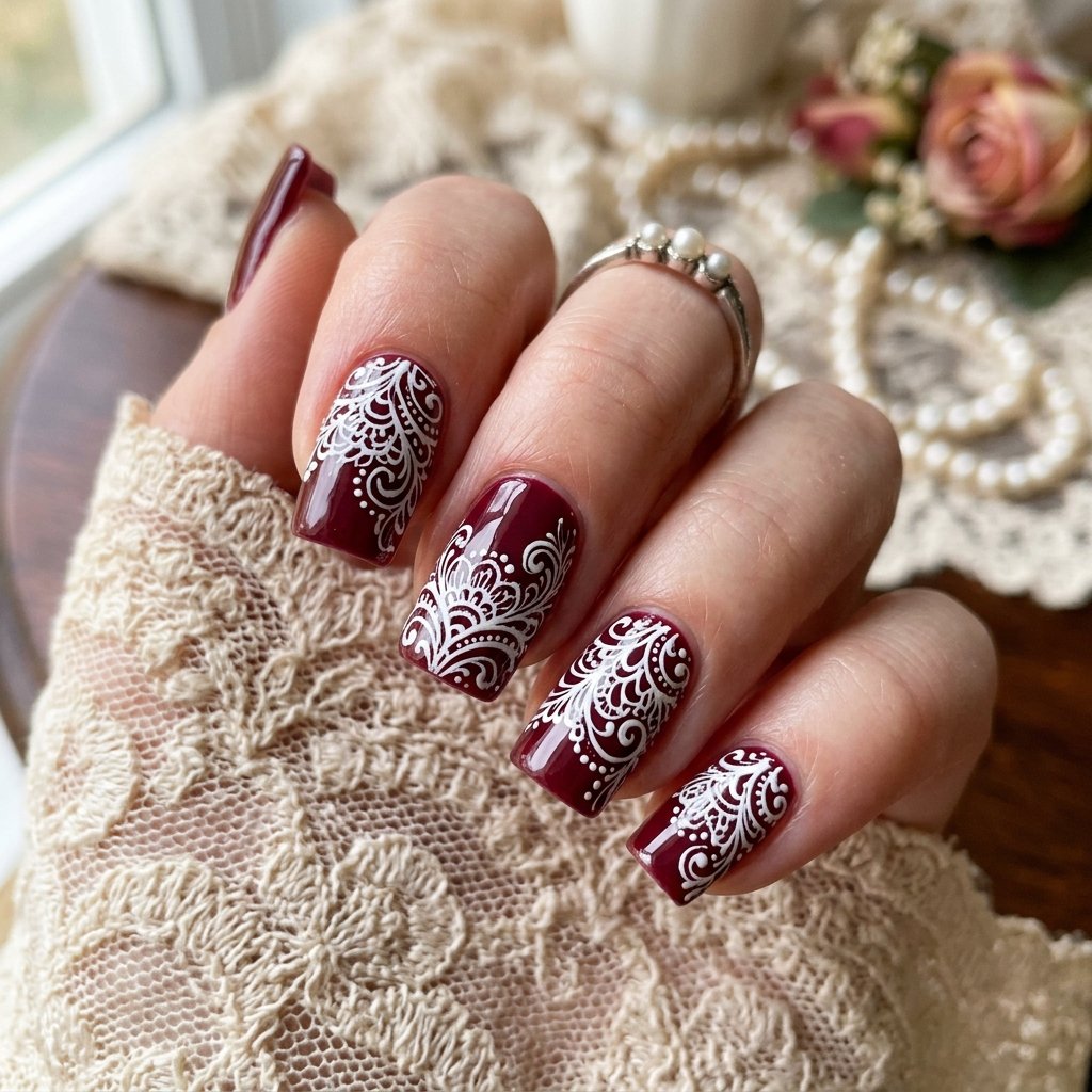 30 Fall Nails Ideas to Inspire Your Next Manicure This Season 2026 27 Vintage Lace Nail Ideas