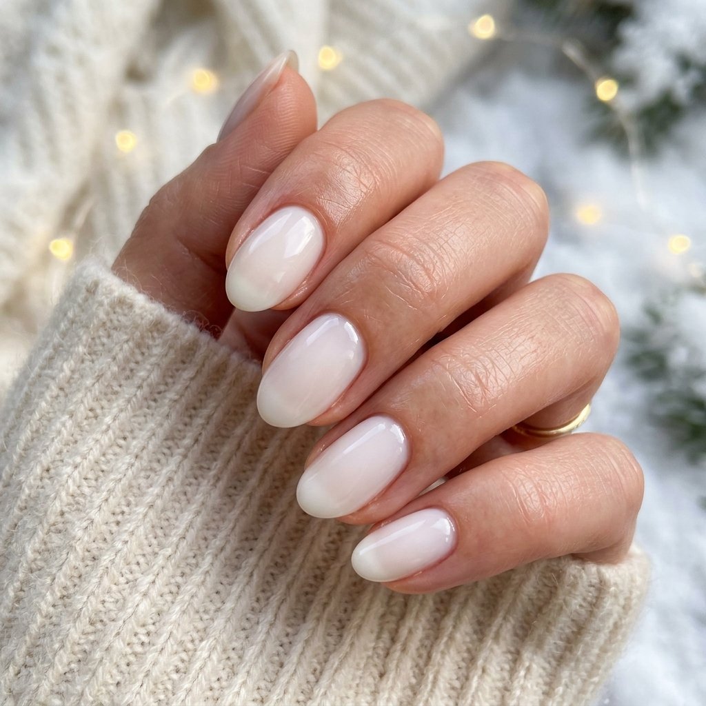30 Stunning Christmas Nails Simple Ideas You Can Do at Home 7 Soft Milky White Base