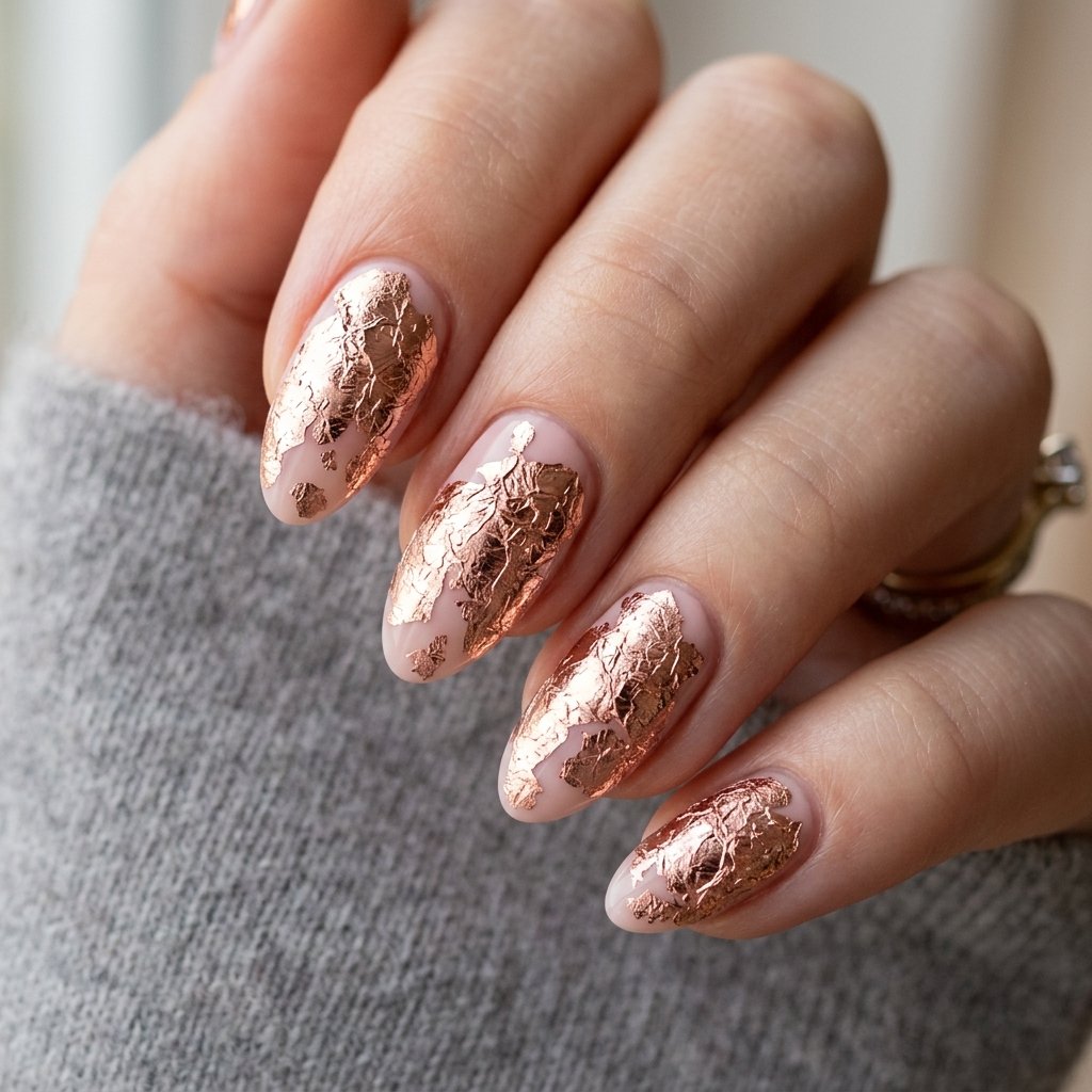 Metallic Rose Gold Foil Nails