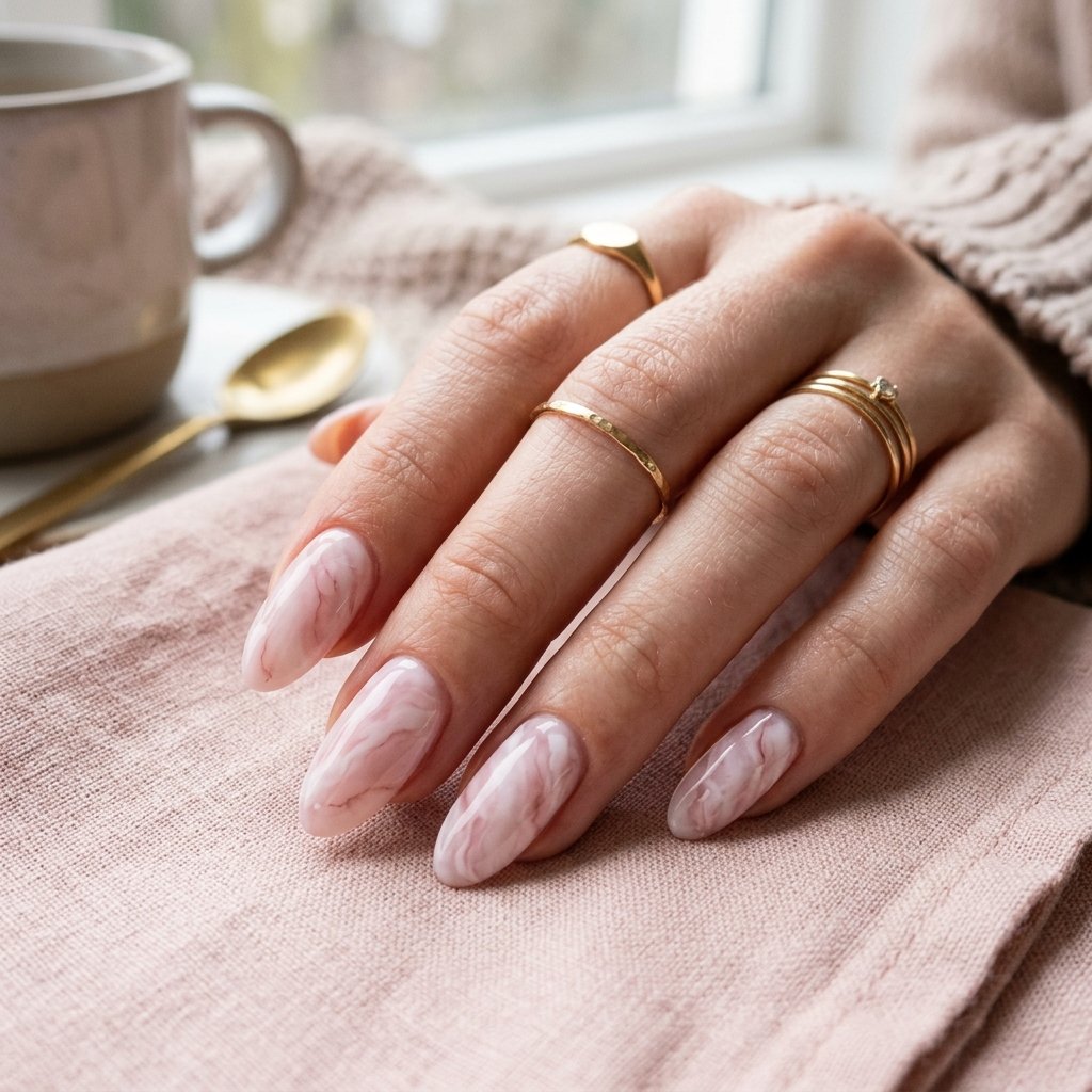 Light Pink Marble Stone Pattern Nails