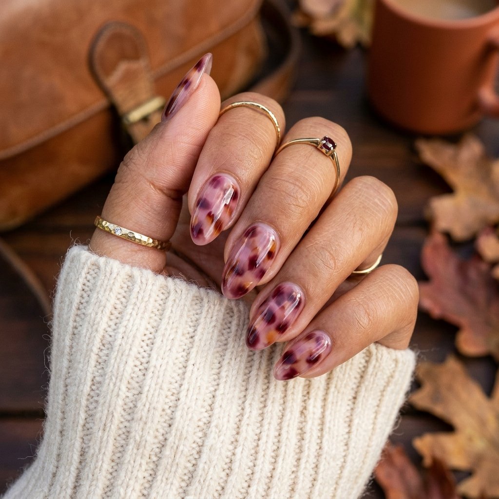 Muted Pink Tortoiseshell Pattern Nails