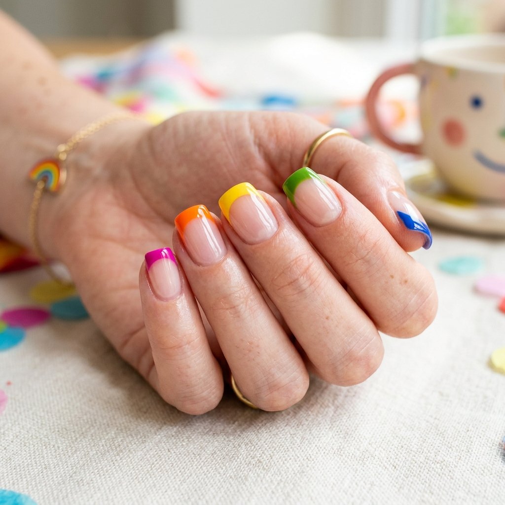 Rainbow French Tip Nail Ideas