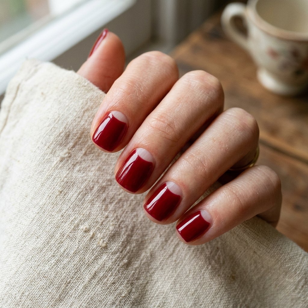 30 Minimalist & Bold Short Nails Art Ideas You'll Love 11 Classic Red Half-Moons