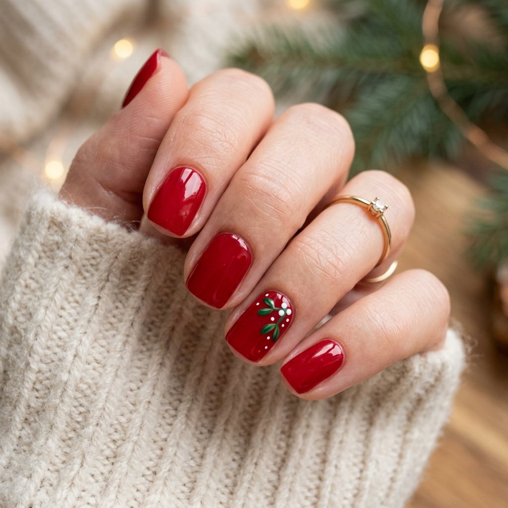 Scarlet Base with Dainty Mistletoe Art