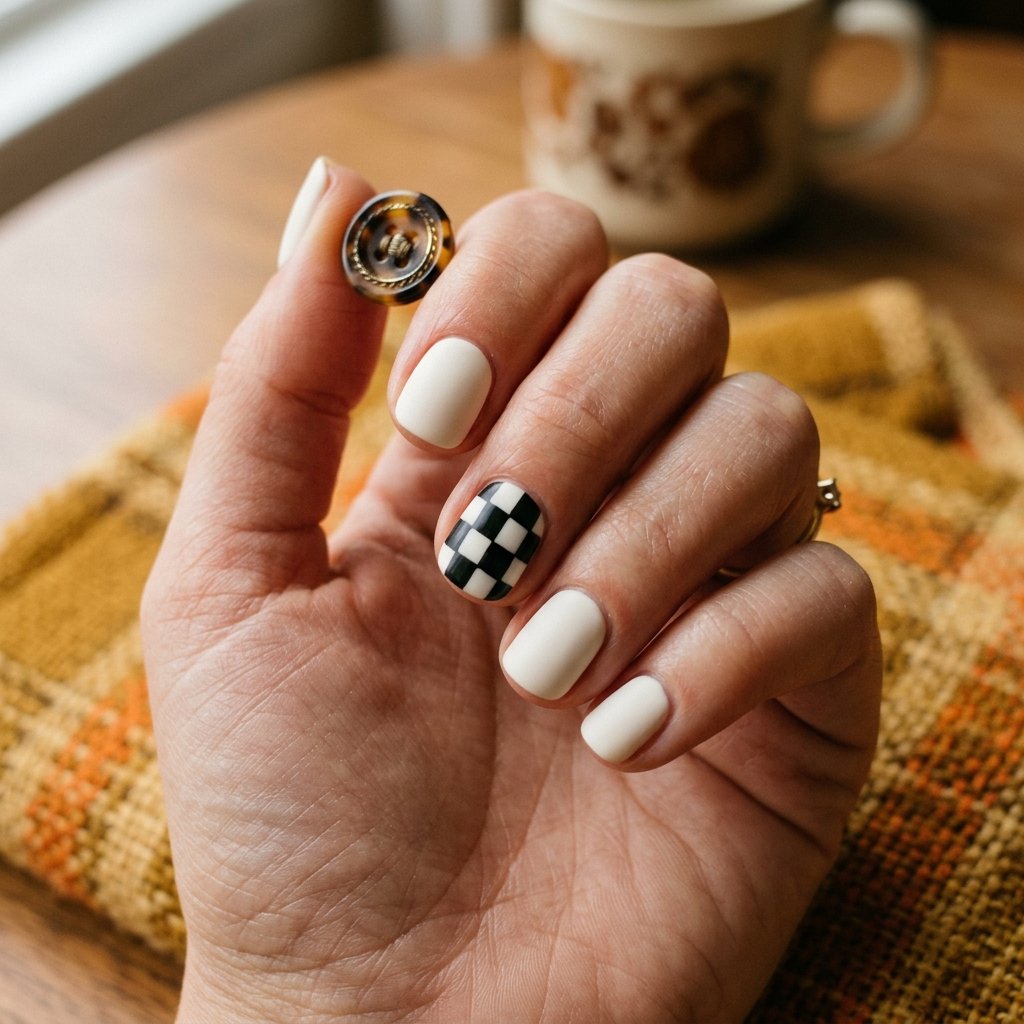 Checkerboard Print Short Nails