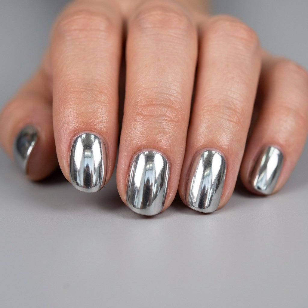 Chrome and Metallic Short Nail Looks