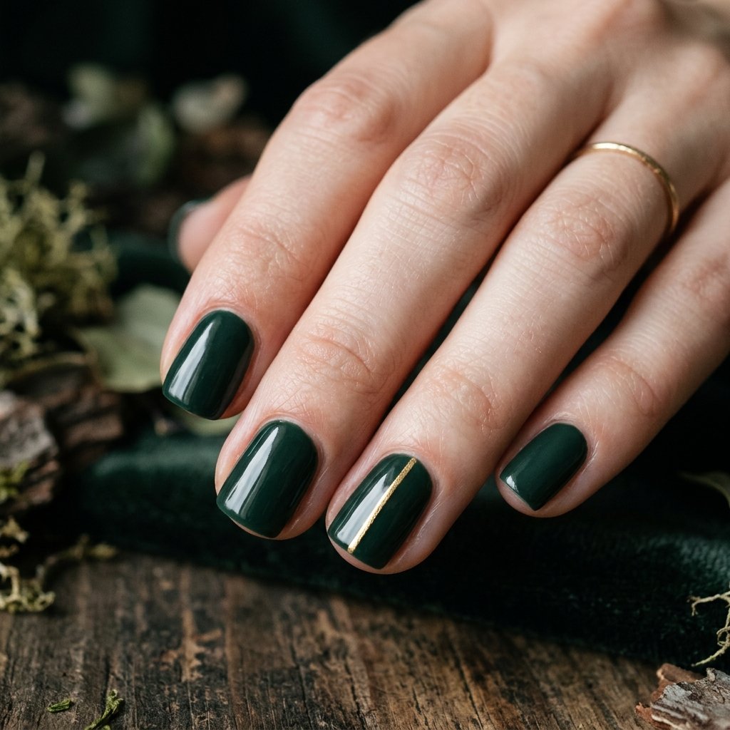30 Minimalist & Bold Short Nails Art Ideas You'll Love 23 Moody Forest Green Accent