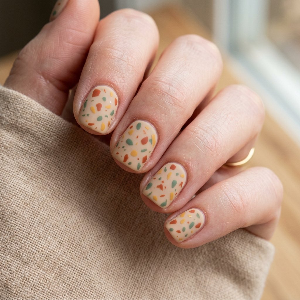 30 Minimalist & Bold Short Nails Art Ideas You'll Love 10 Matte Terrazzo Pattern
