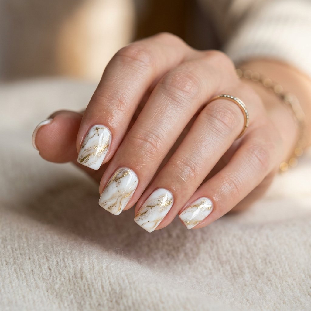 Marble Effect Short Nail Art