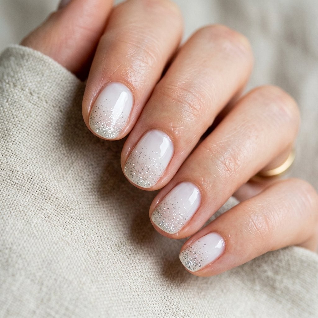30 Minimalist & Bold Short Nails Art Ideas You'll Love 21 Milky White Base with Silver Glitter