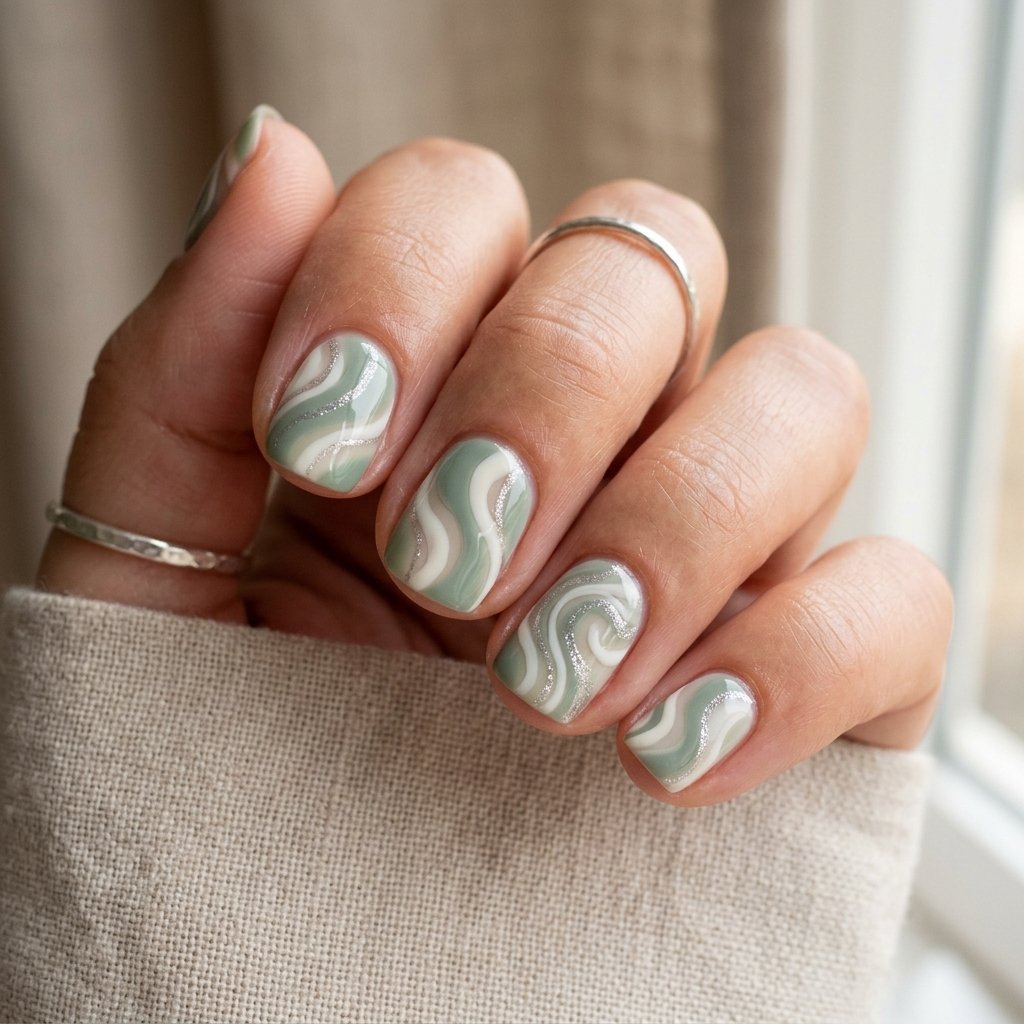 Soft Sage Green Winter Swirls