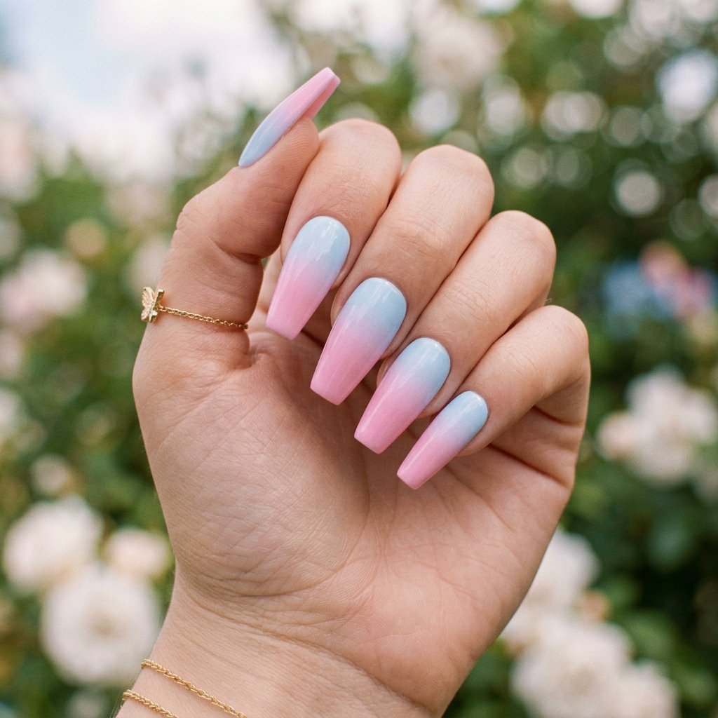 Cotton Candy Ombre Coffin Nails