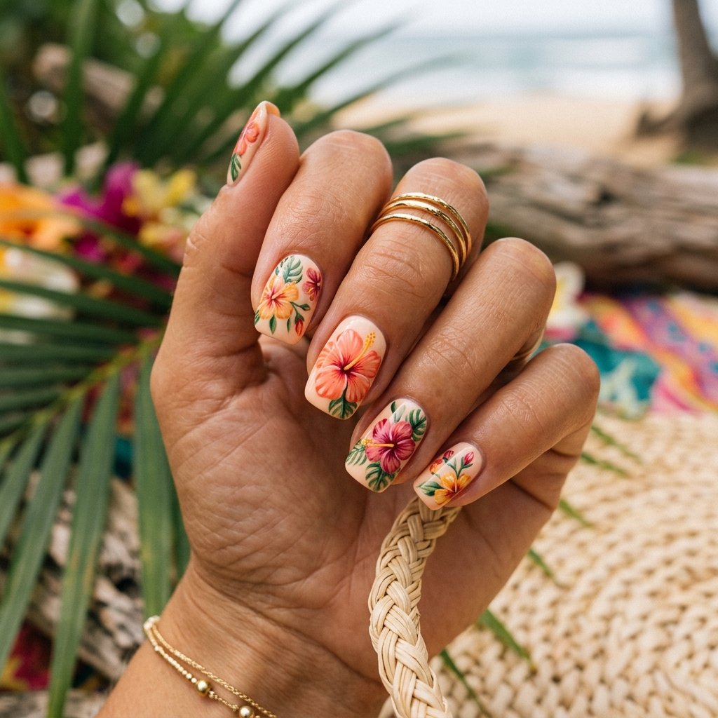 Tropical Floral Nail Ideas