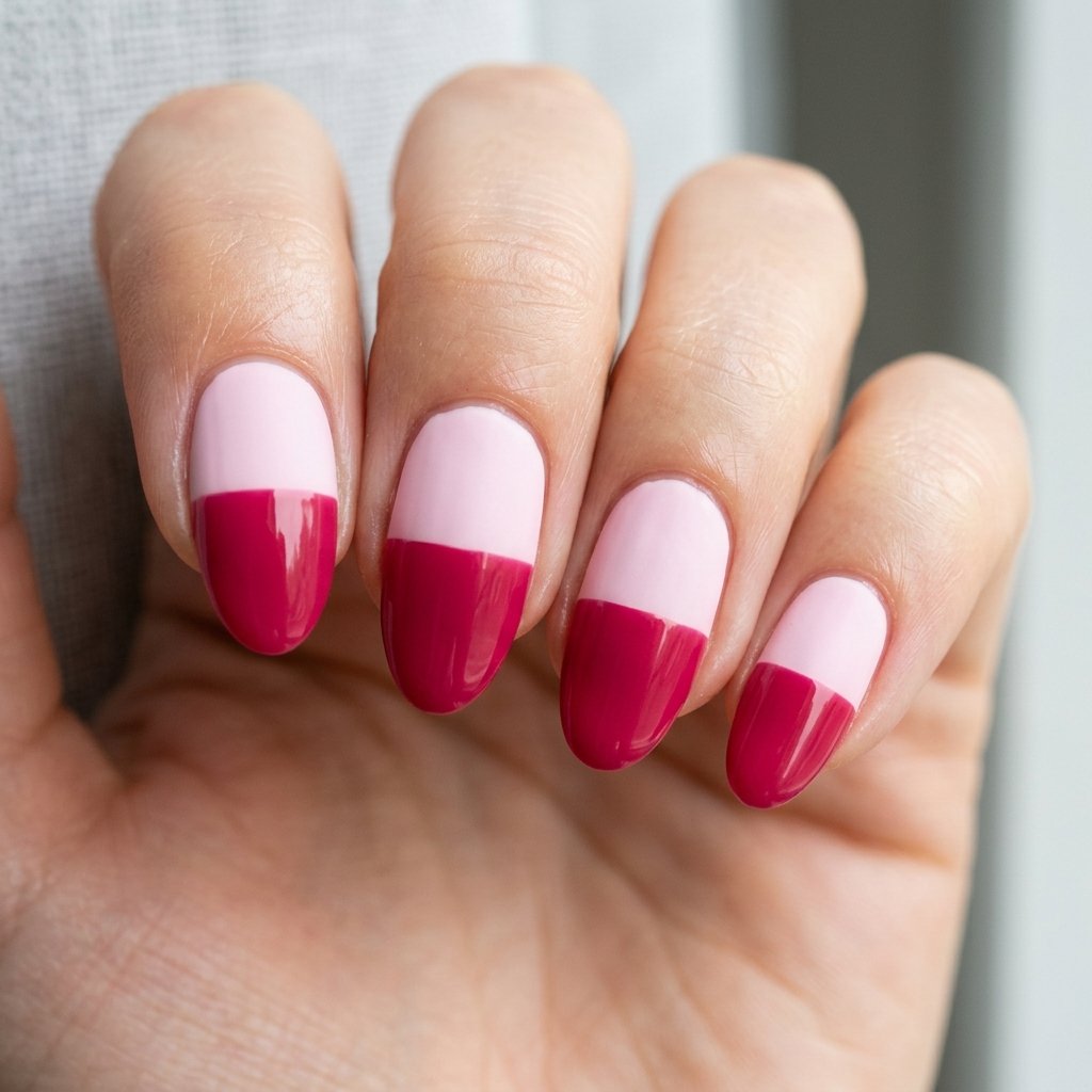Two Tone Pink Color Block Nails