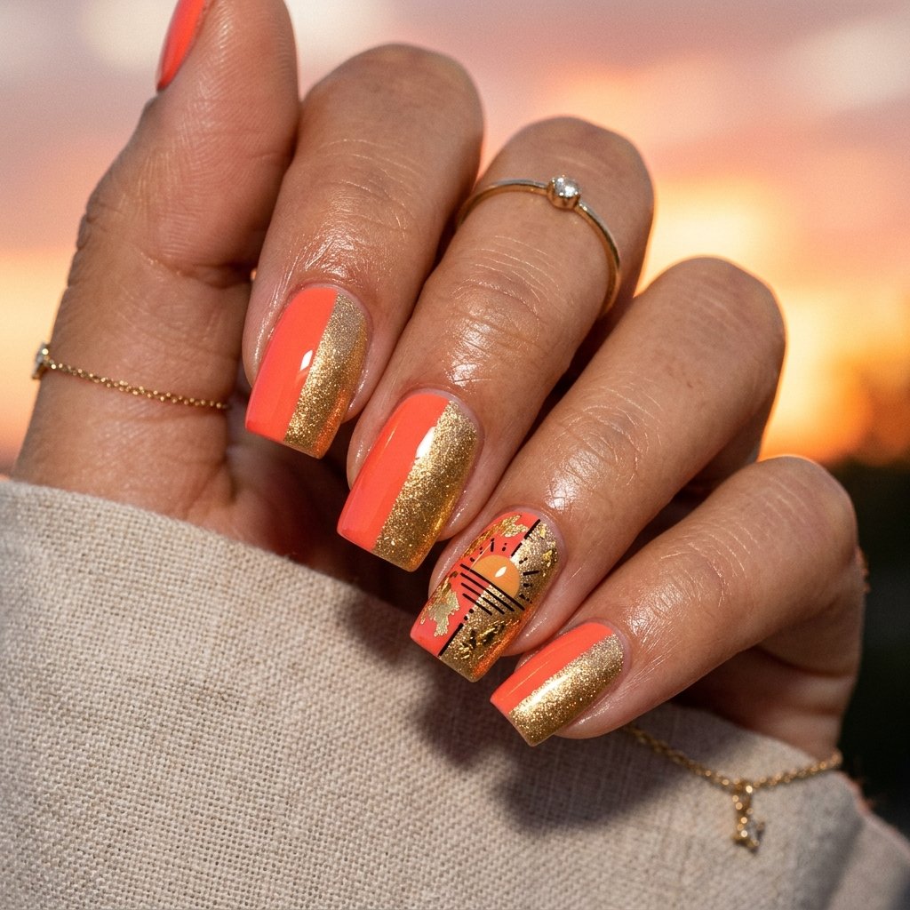 Two Tone Sunset Late Summer Nail Ideas