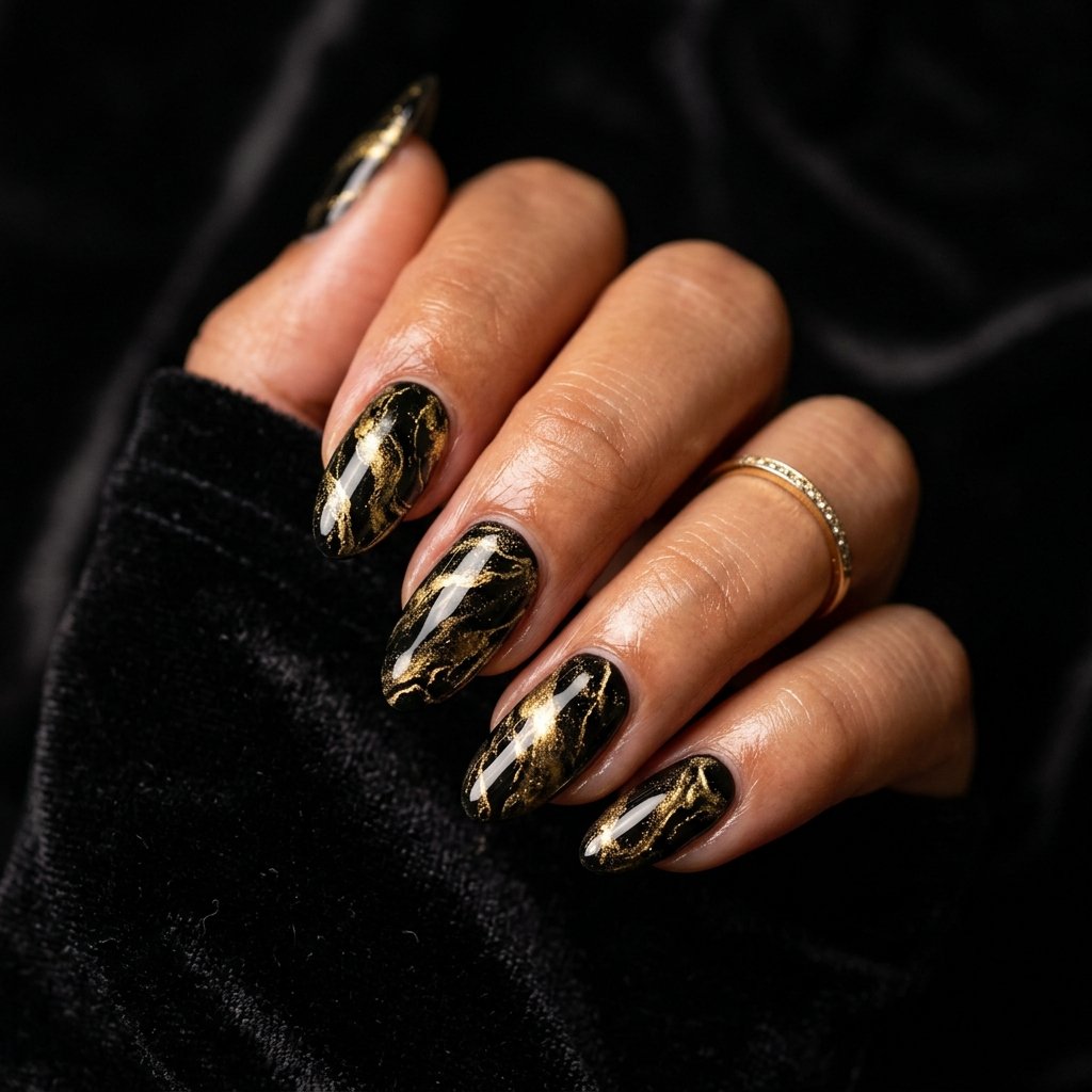 Black and Gold Marble Nails