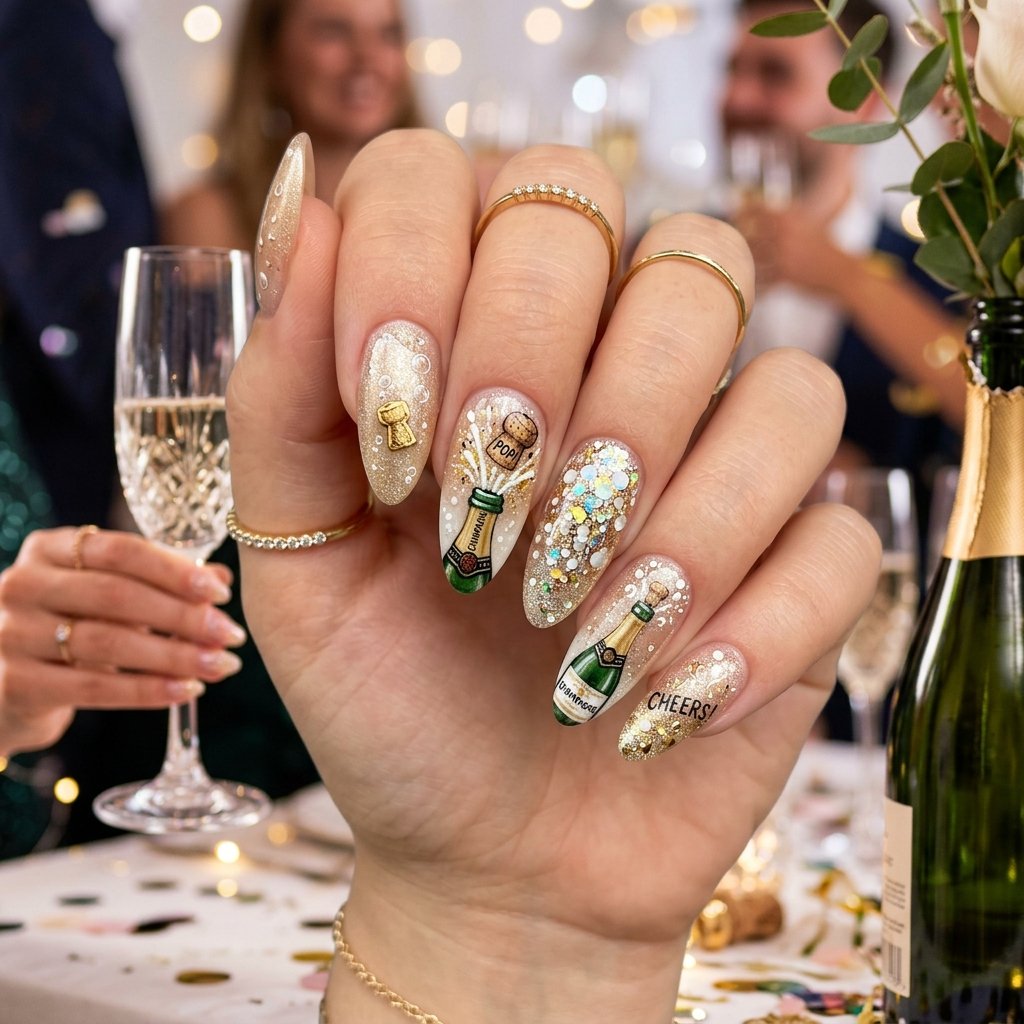 Champagne Cork Pop Nail Ideas