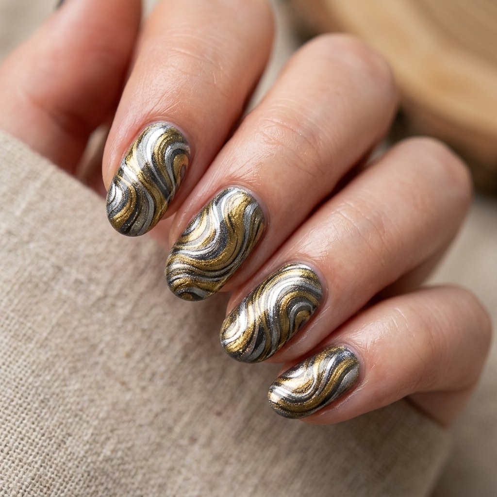 Metallic Swirl Nail Ideas