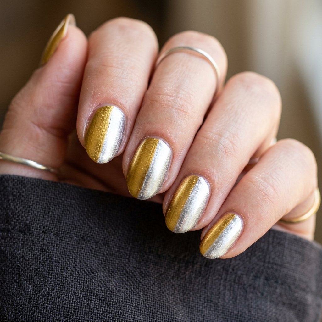 Two-Toned Metallic Nail Ideas