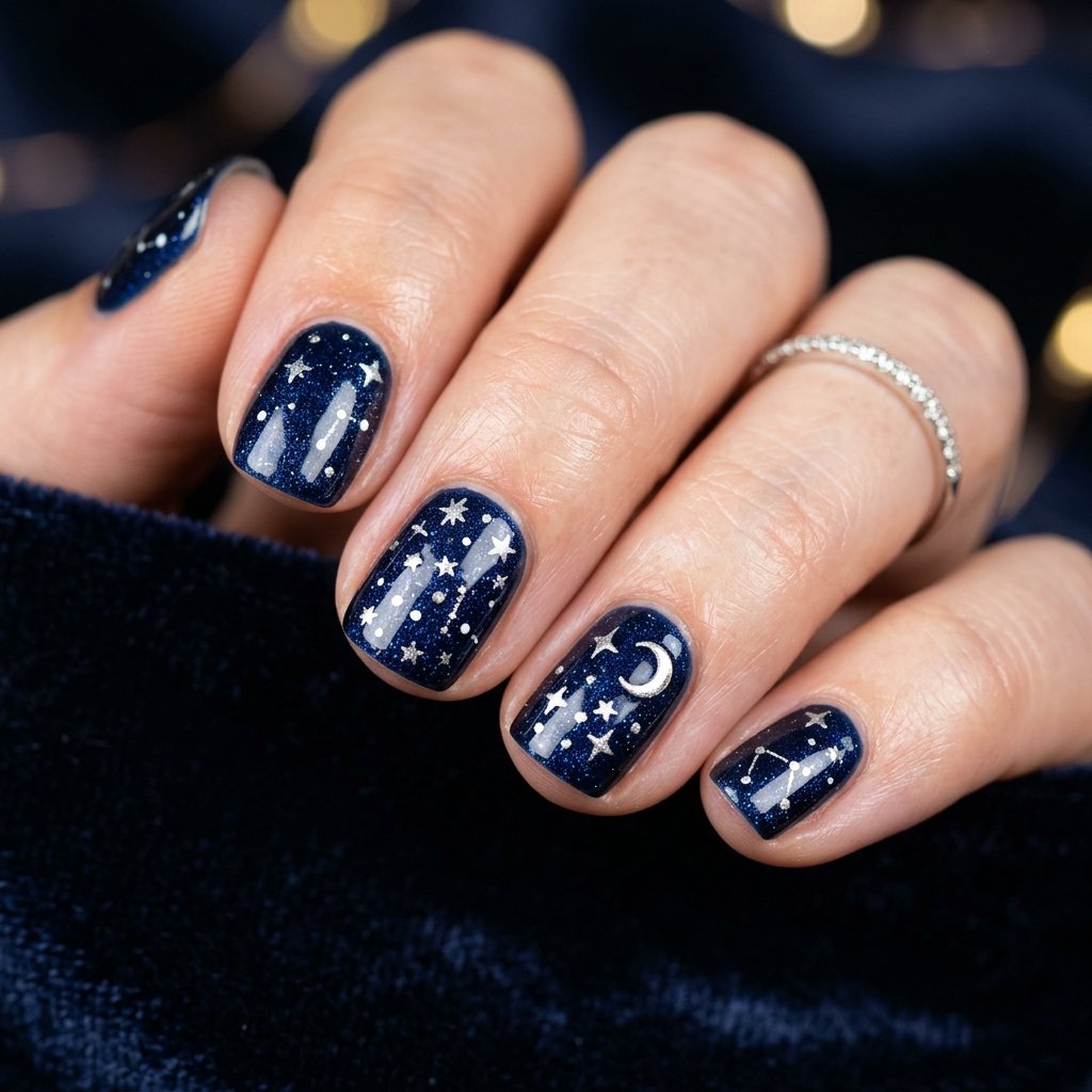 Midnight Blue Starburst Nails