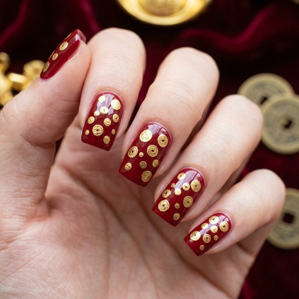Gold Coin Prosperity Nail Ideas