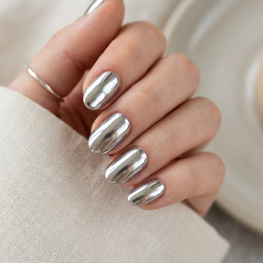 Silver Chrome New Year Nails