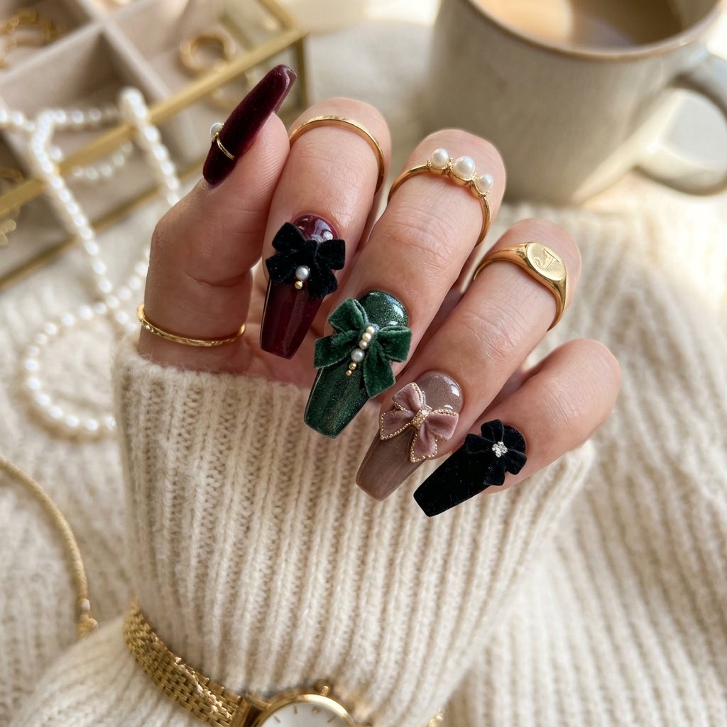 Velvet Bow Nail Ideas