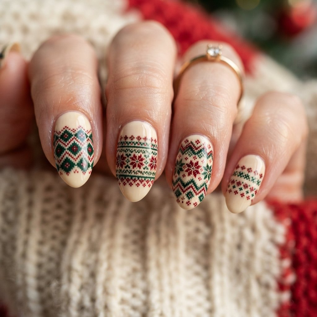 Fair Isle Pattern Nail Art