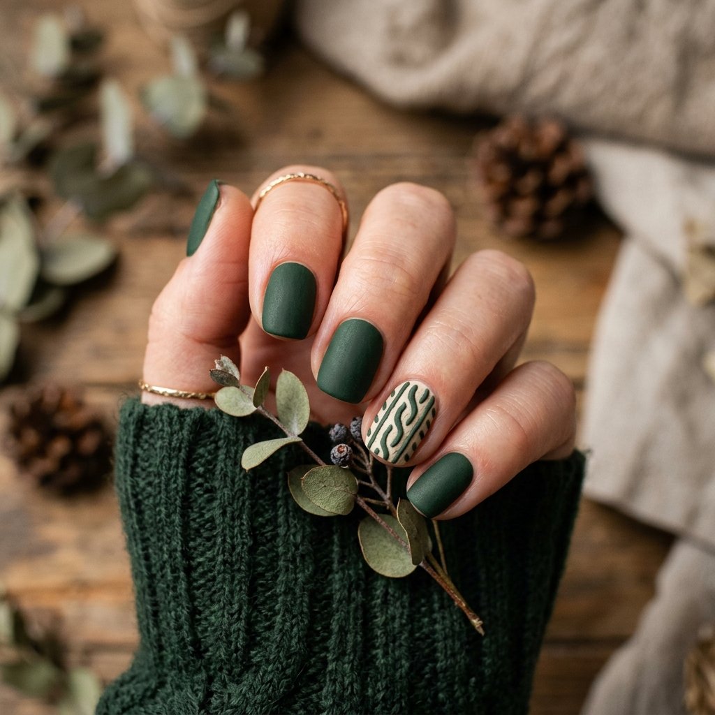 Forest Green Knit Nail Ideas