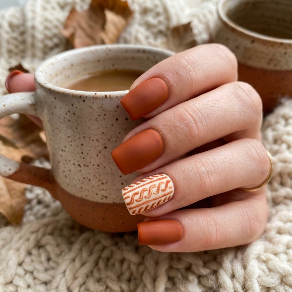 Rust Orange Knit Nail Ideas