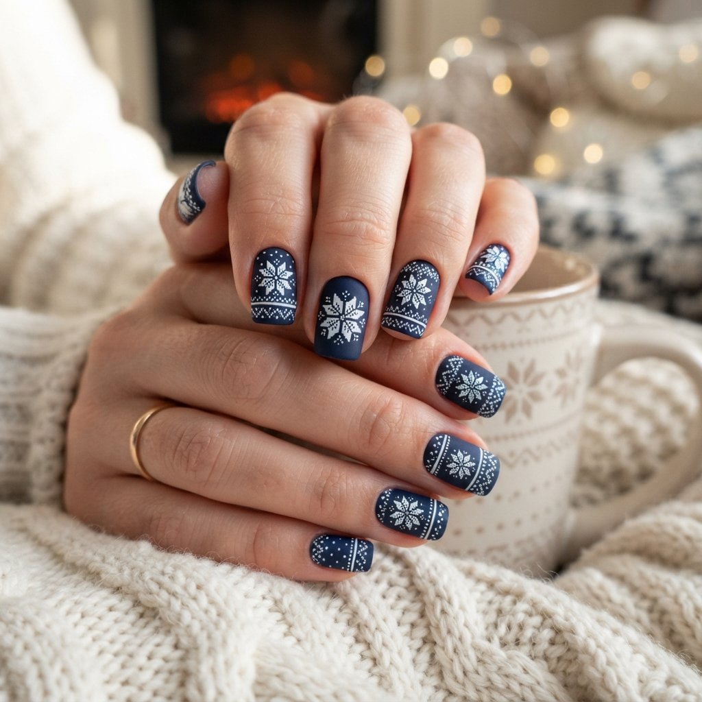 Nordic Snowflake Knit Nail Art