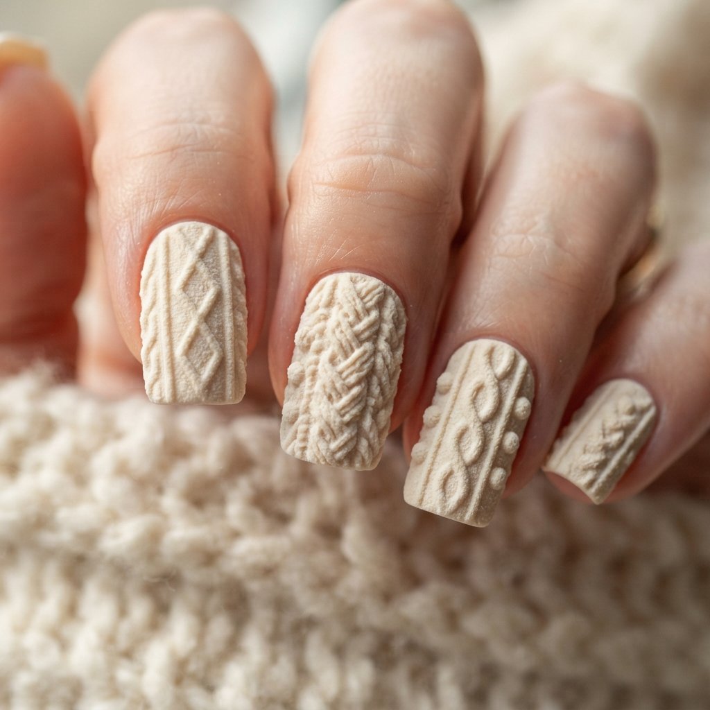3D Textured Sweater Nail Art