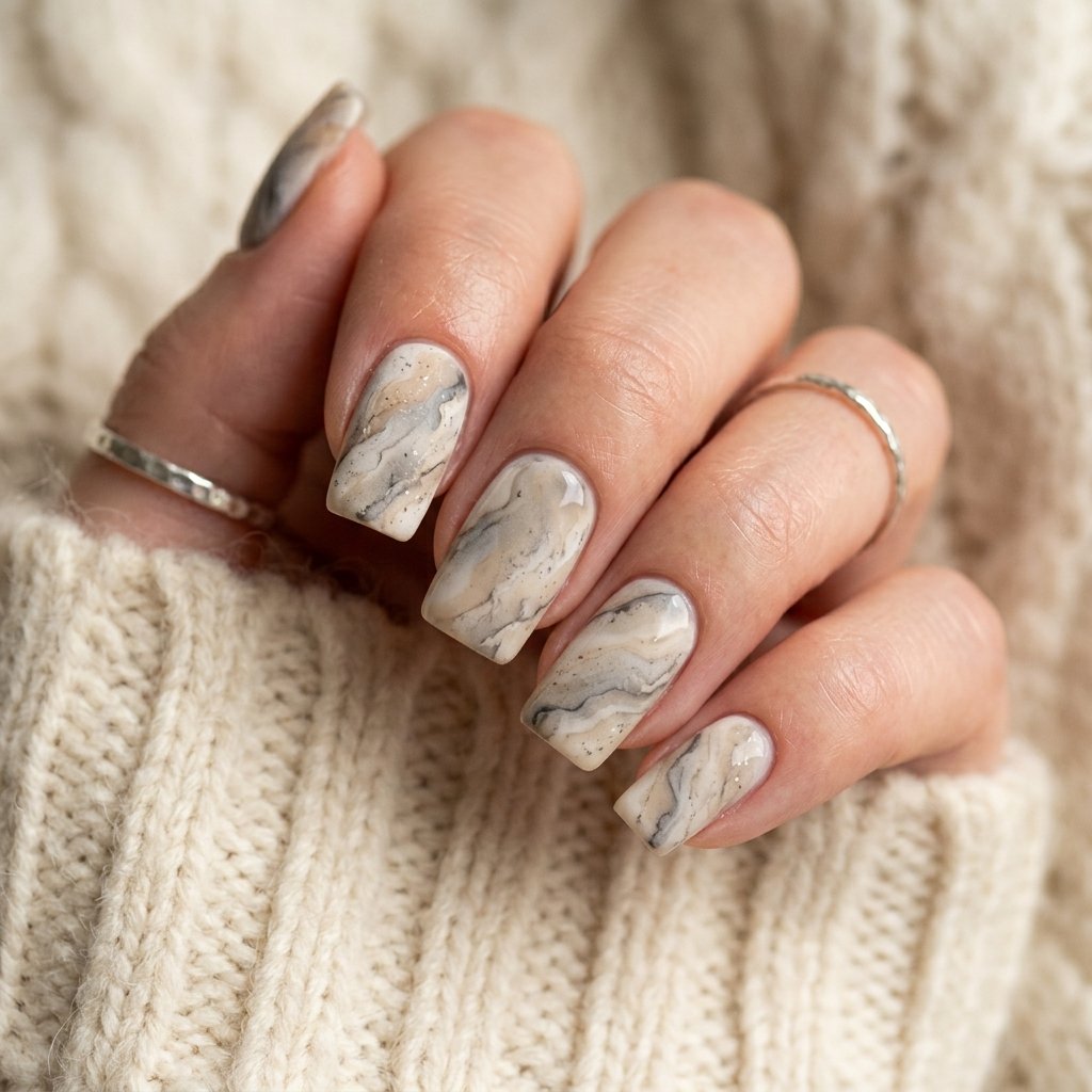 Winter Knit Marble Nail Ideas