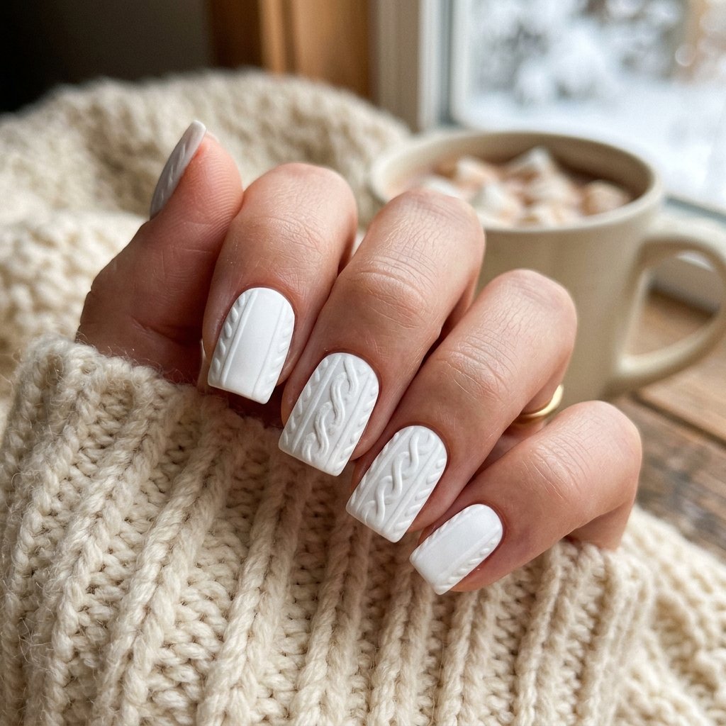 Winter White Sweater Nail Ideas